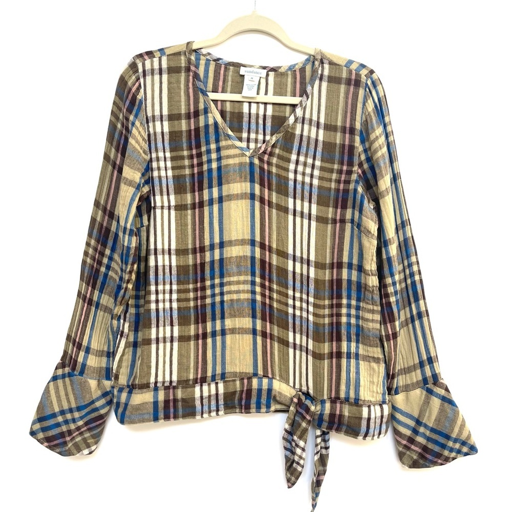 Sundance plaid tie-front blouse